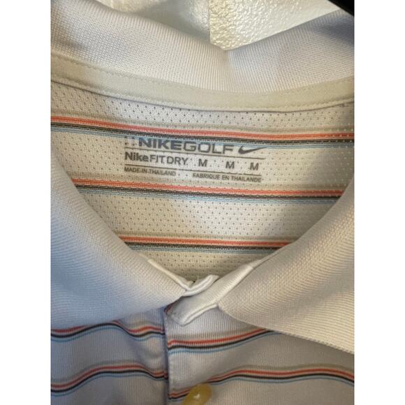 Nike Golf FITDRY White Polo Colored Stripes Breathable Golf Tennis Outdoor‎ Med. - Picture 5 of 5